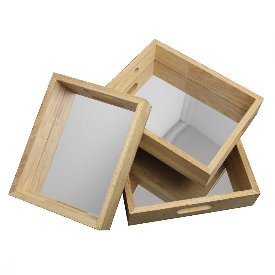 Wooden Rectangle Mirror Trays (3pcs)