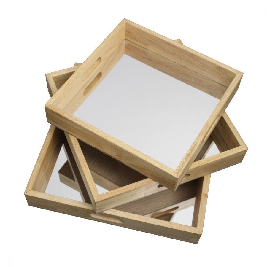 Wooden Square Mirror Trays (3pcs)