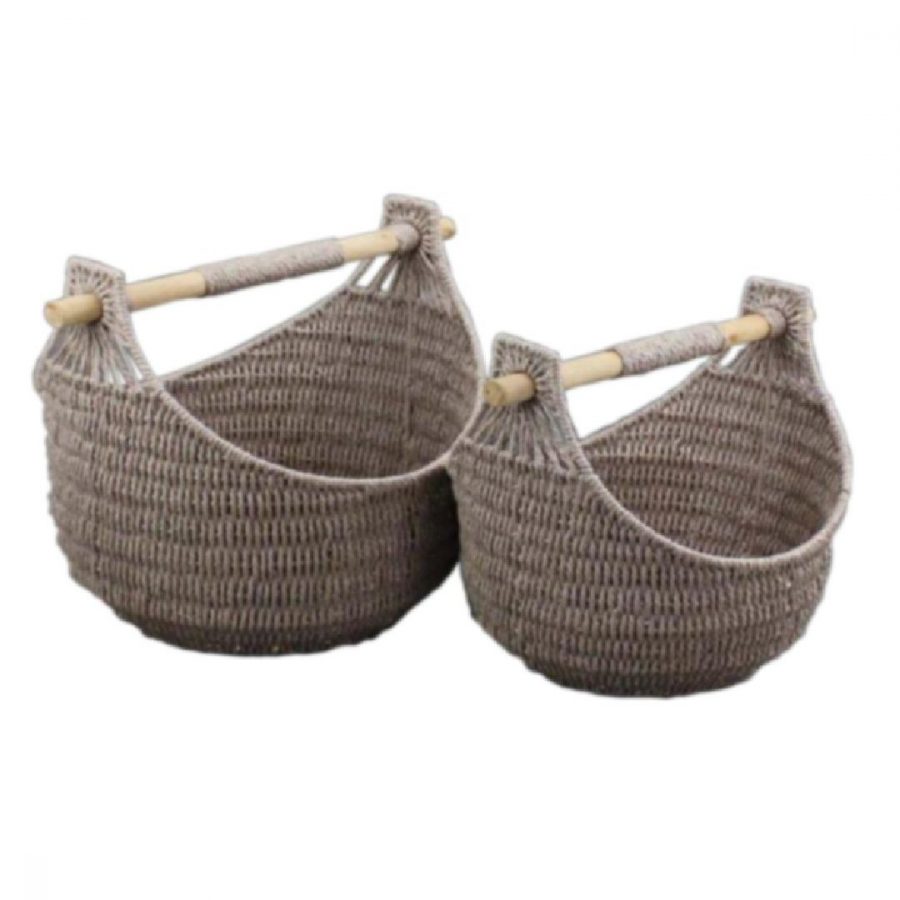 Woven Basket with Handles (Set of 2)