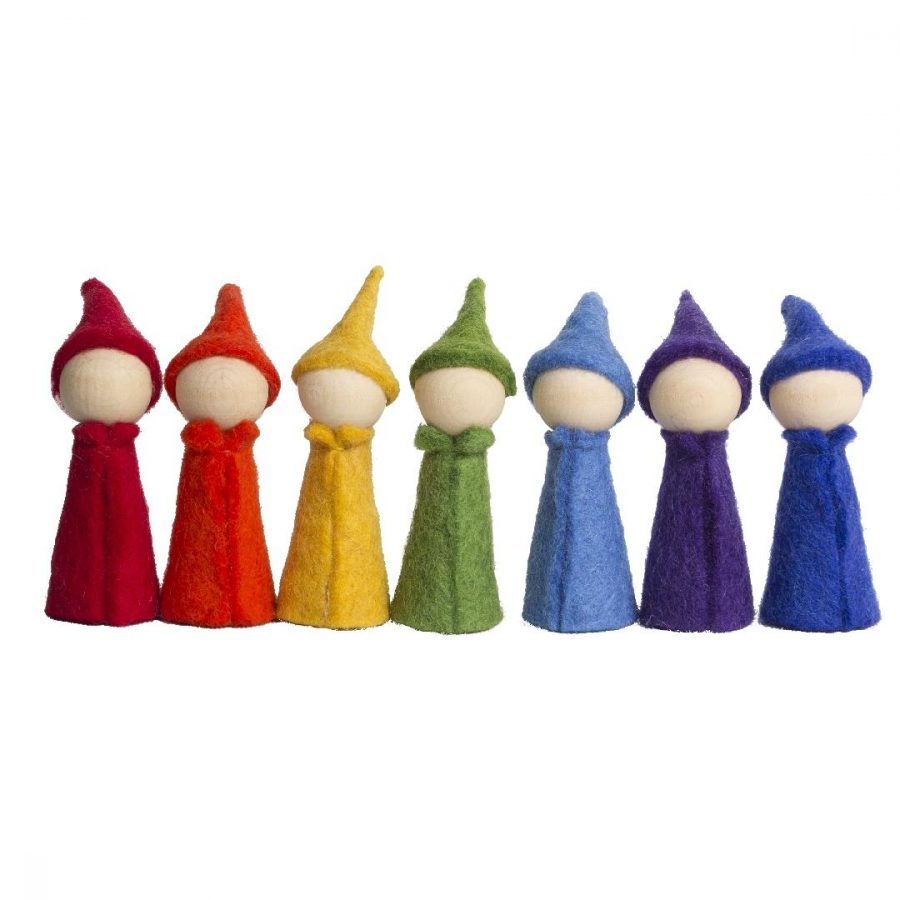 Rainbow Felt & Wooden Gnomes (7pcs)