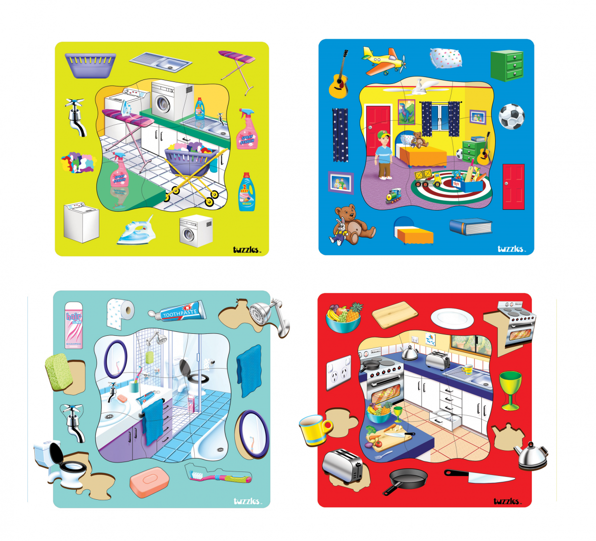 Rooms in the House Puzzle Set Saver (Set of 4)