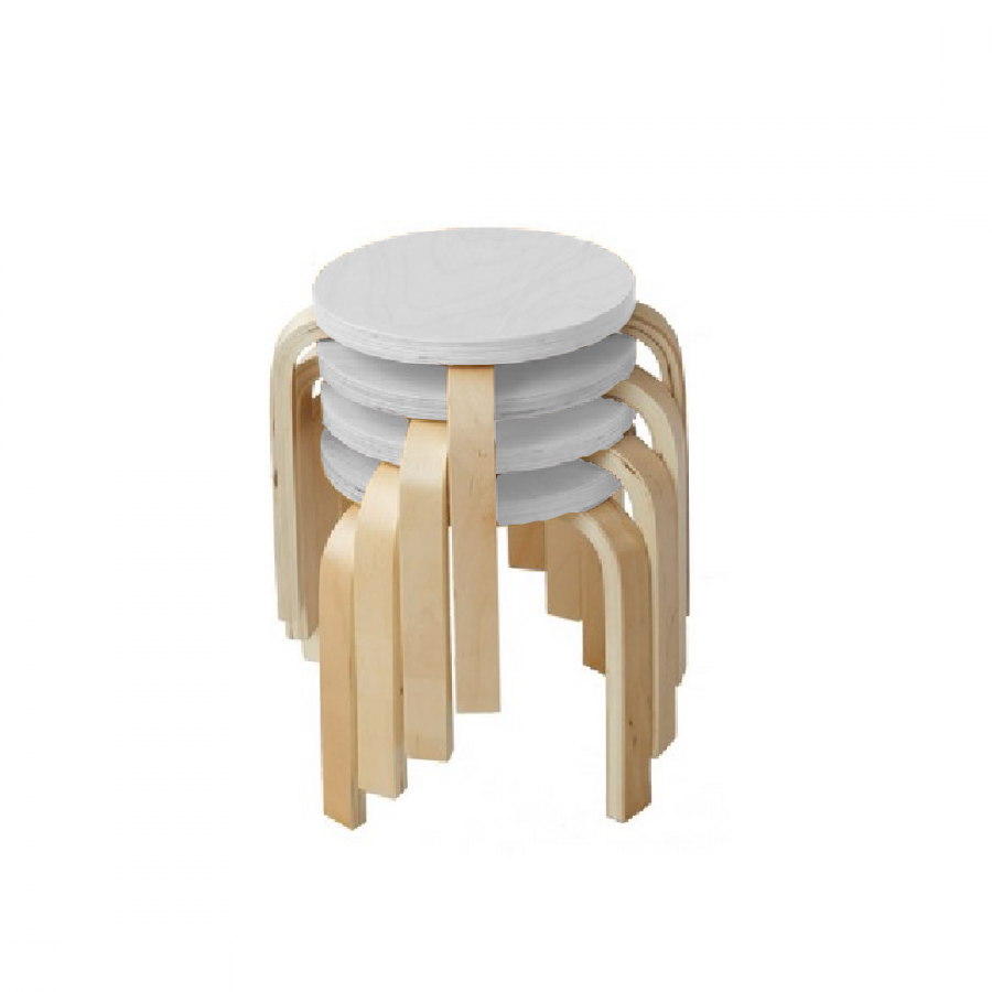 781017 Contemporary Wooden Stool - Natural w White Seat (Set of 4)