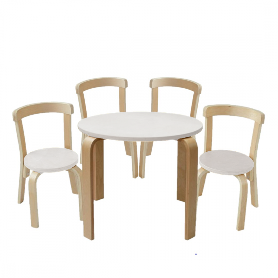 781012 Contemporary Wooden Table and Chair Set WhiteNatural (5pcs)