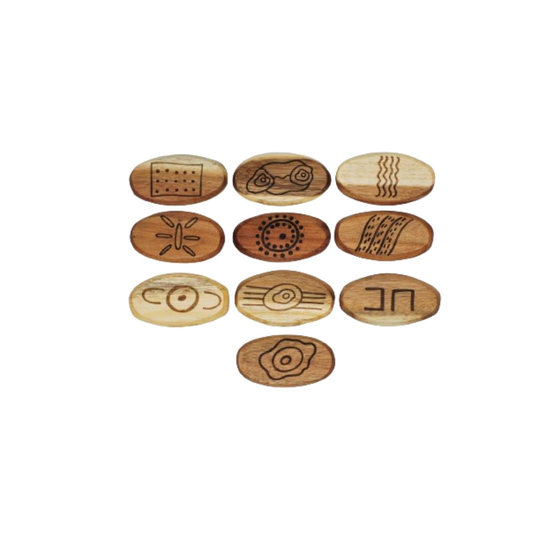 Aboriginal Symbol Wooden Stones (10pcs)