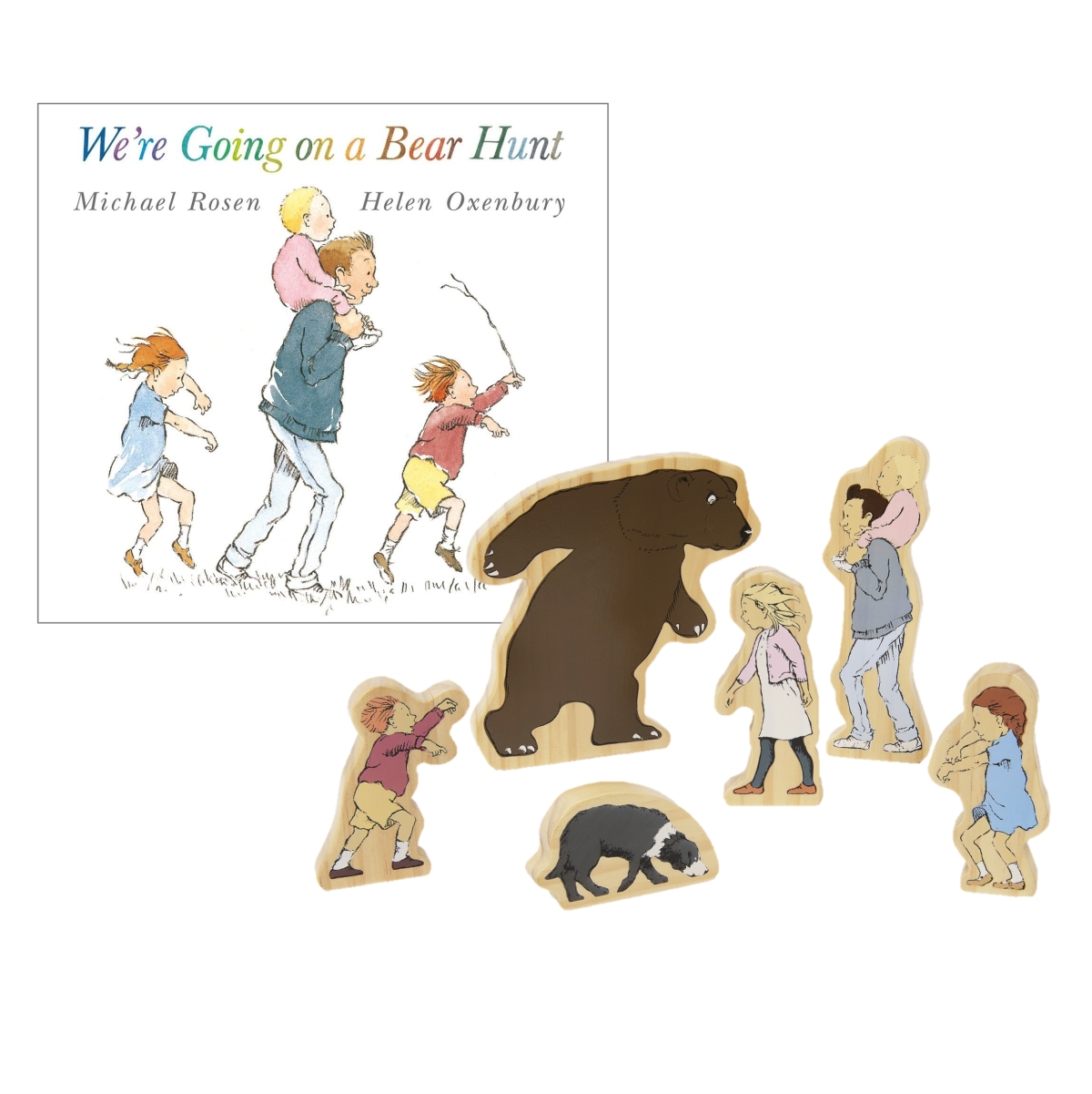 We're Going on a Bear Hunt Book and Wooden Characters Set