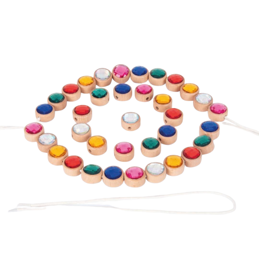 Wooden Gem Lacing Beads (39pcs)