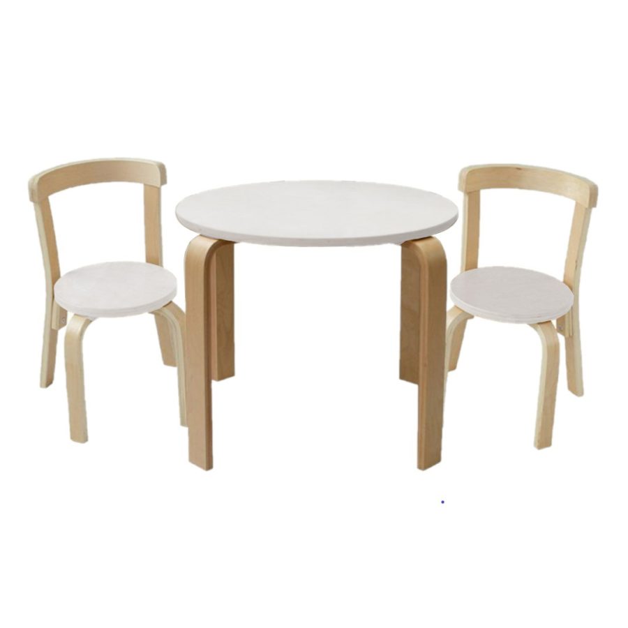 Contemporary Wooden Table & Chair Set – White/Natural (3pcs)