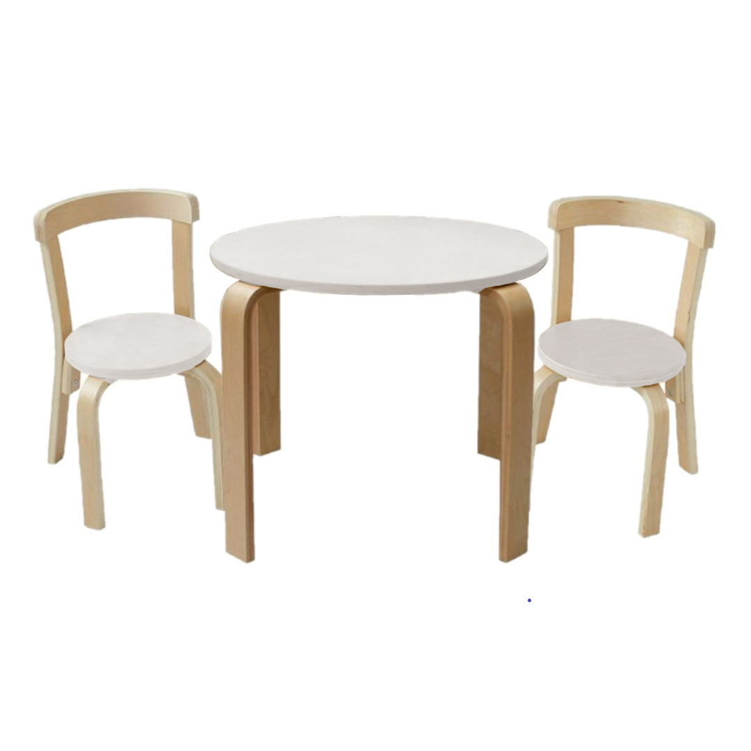 Contemporary Wooden Table & Chair Set – White/Natural (3pcs)