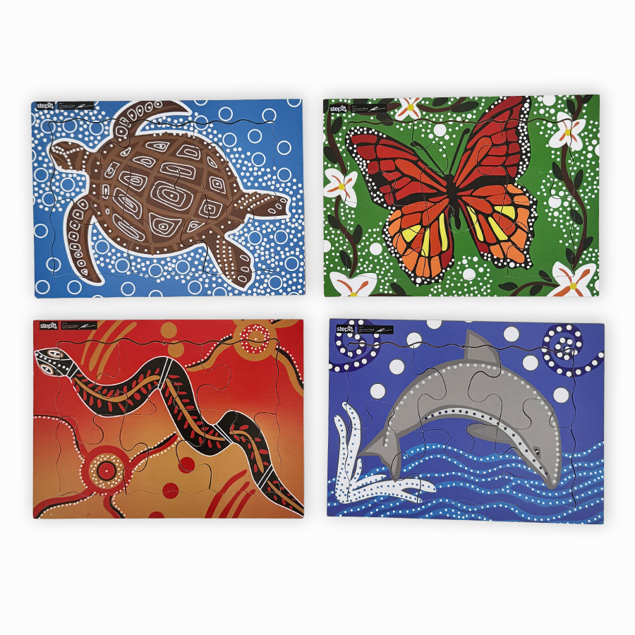 Aboriginal Art Animals Tray Puzzle (Set of 4)