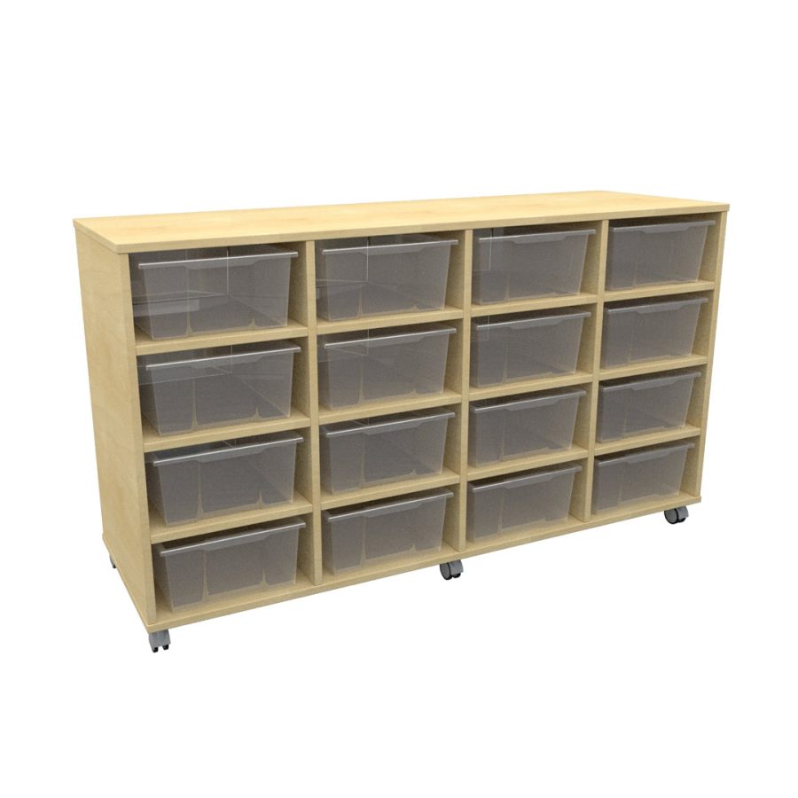 Flexistor Tote Storage Unit Natural Birch 16-Hole with Clear Tray