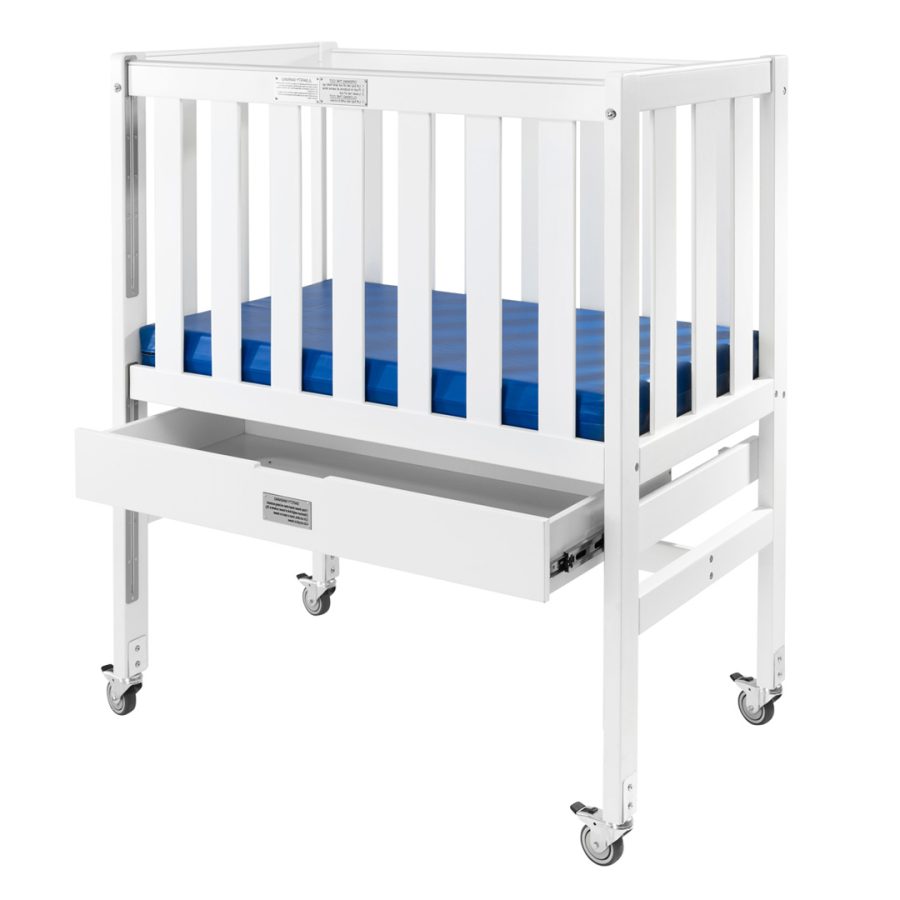 Wooden Ergo Cot & Mattress with Drawer - White