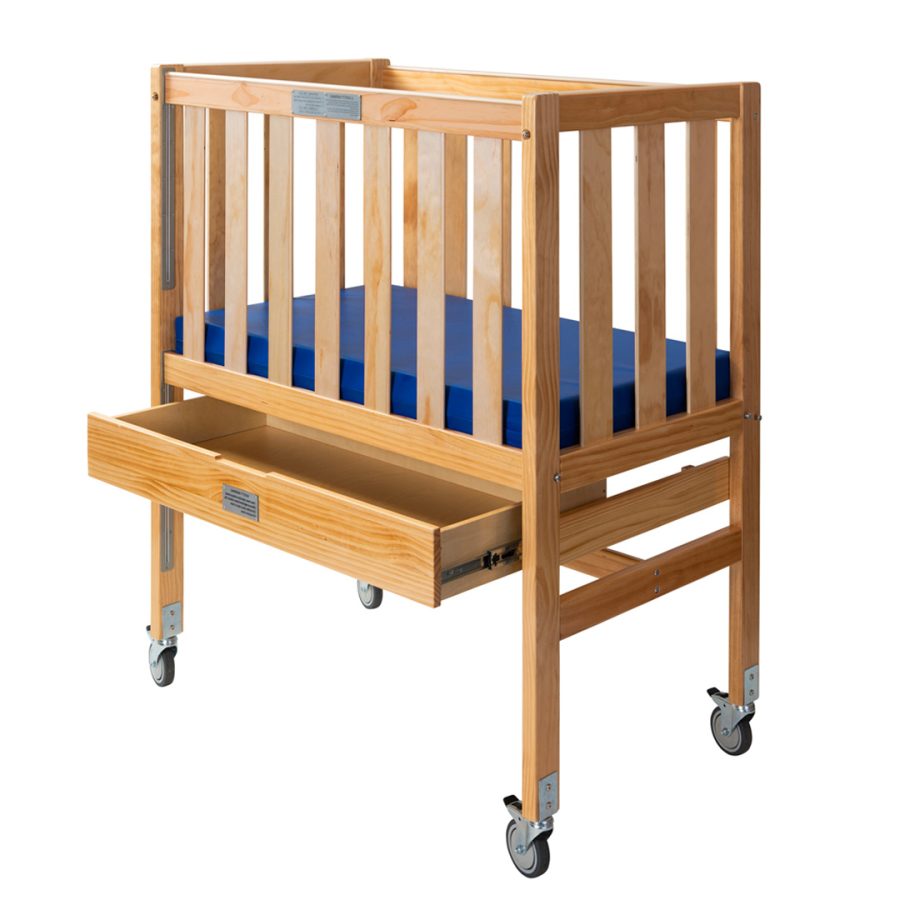 Wooden Ergo Cot & Mattress with Drawer - Natural