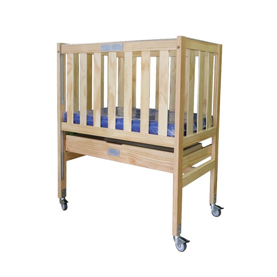 Wooden Ergo Cot & Mattress with Drawer - Natural