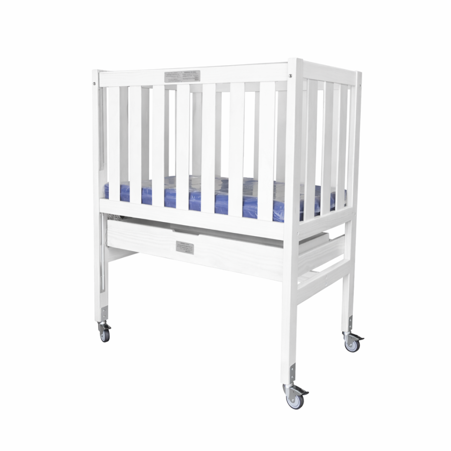 Wooden Ergo Cot & Mattress with Drawer - White