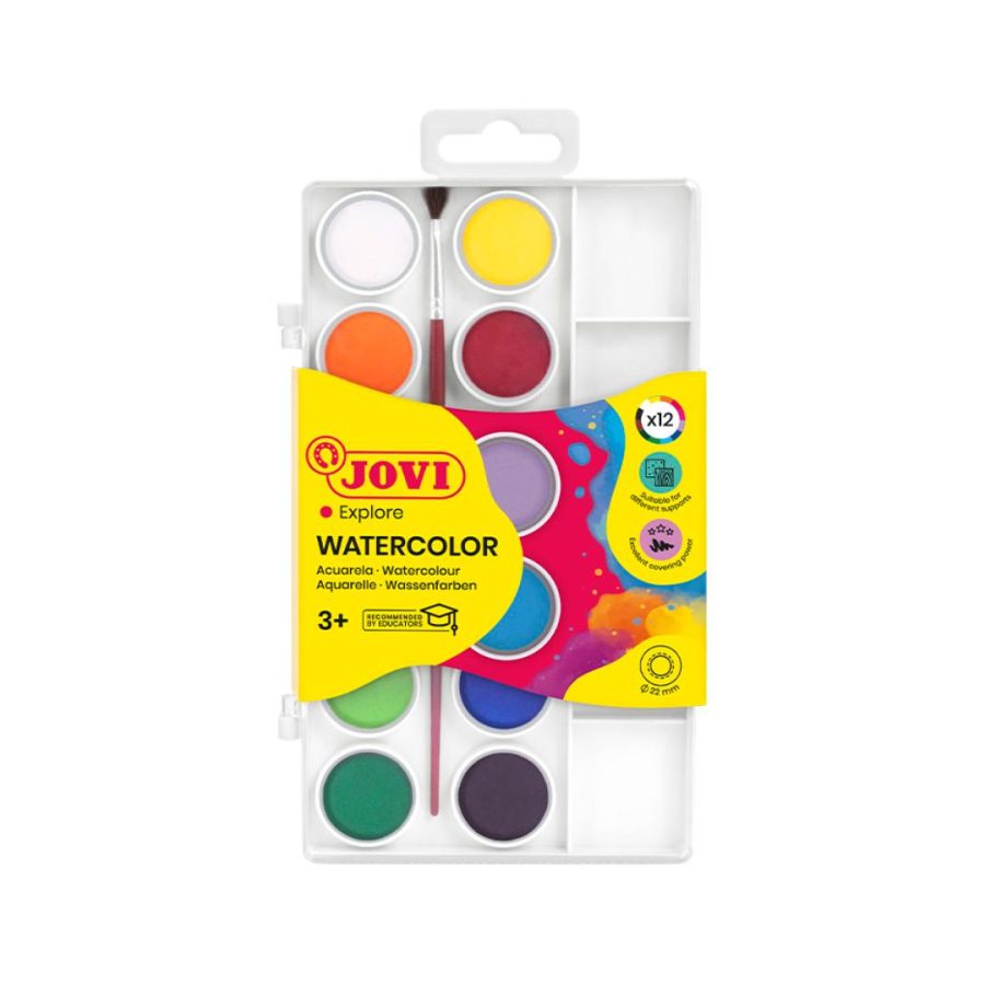Watercolours Paint Set 12 Assorted and Brush