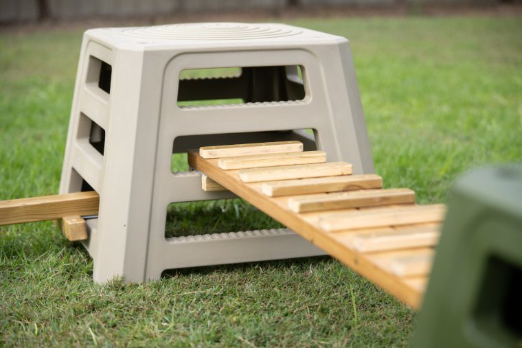 Close detail of a climbing block and timber ramp