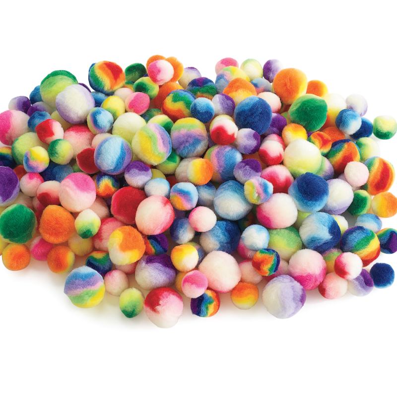 Rainbow Striped Pom Poms (180pcs)