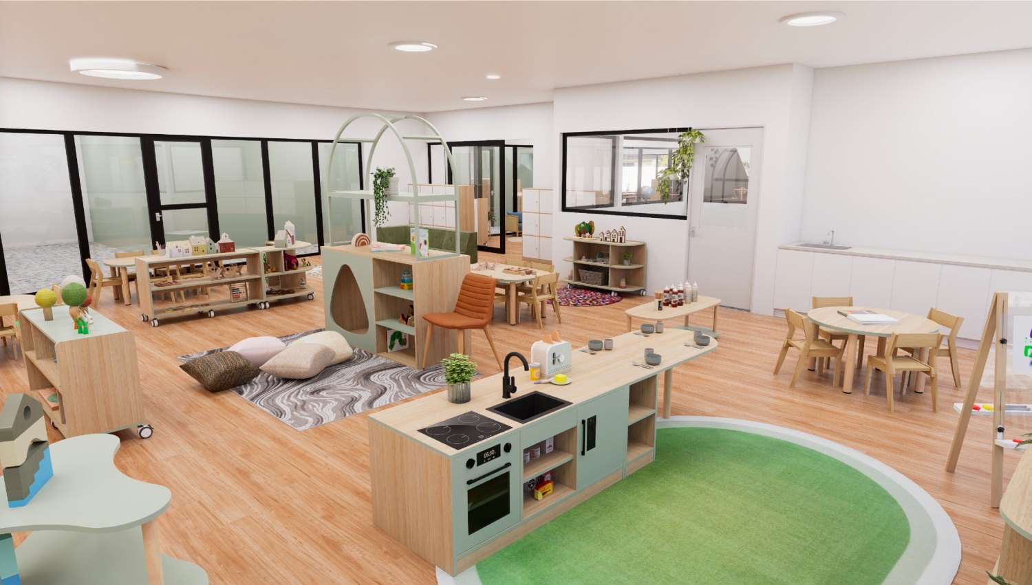 3D render of a studio room designed by Step4